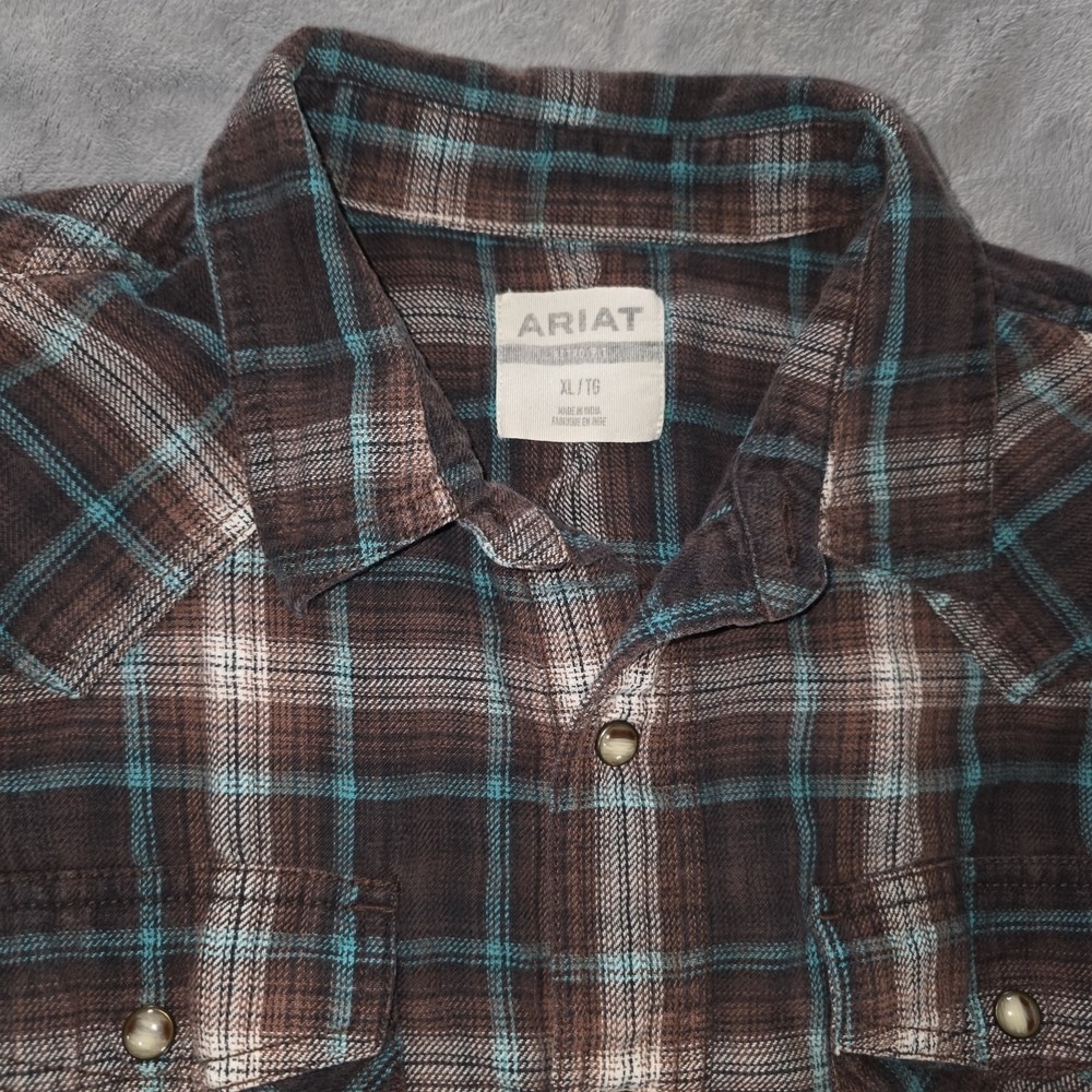Ariat Flannel Pearl Snap Cotton Plaid Long Sleeve Shirt Men's XL X-Large